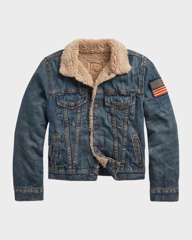 Boy's Denim Sherpa Outerwear Trucker Jacket, Size S-XL